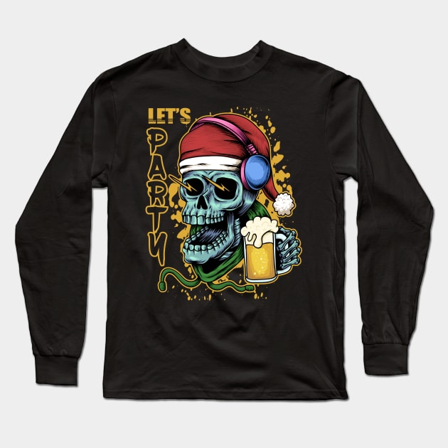 Christmas Skull with beer Long Sleeve T-Shirt by be yourself. design